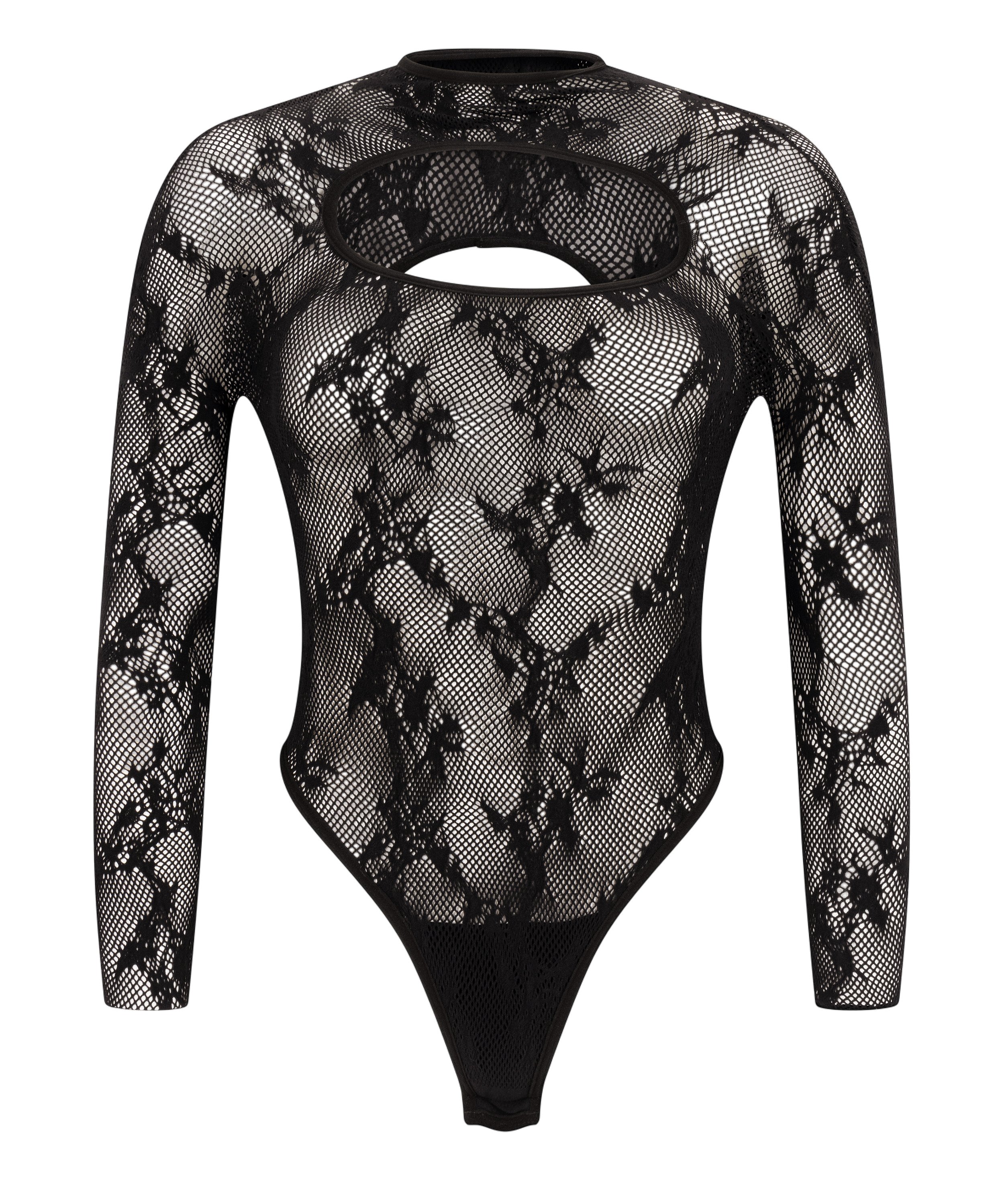 Lace Longsleeved Body, Black, main