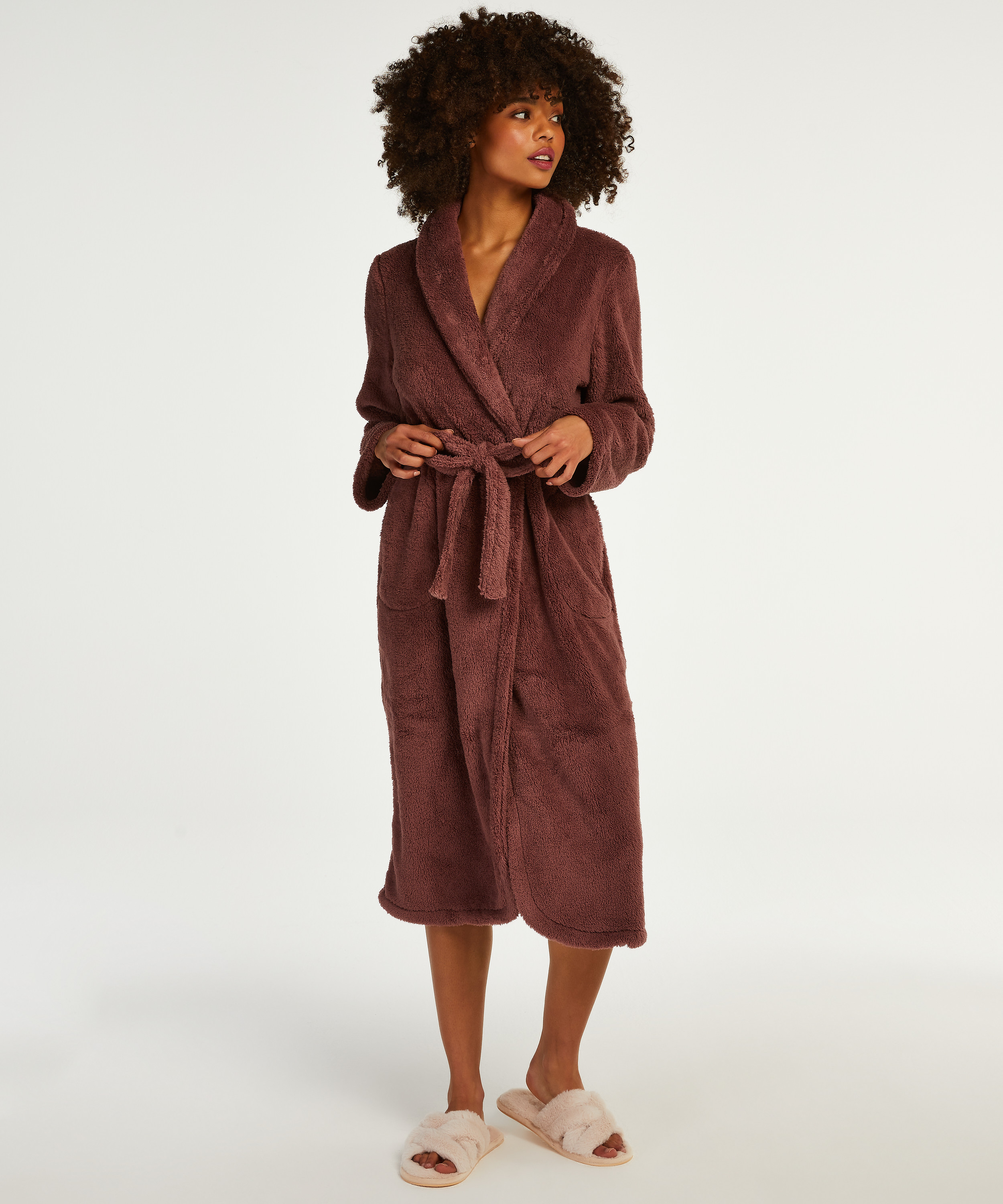 Long Fleece Bathrobe, Purple, main