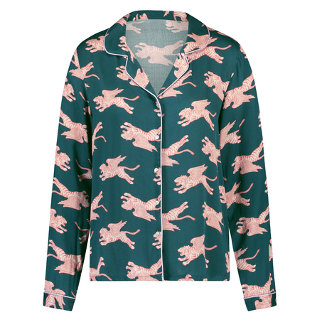 Woven Pyjama Jacket Long Sleeves, Blue