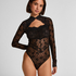 Turn heads with this stunning all-over lace body&mdash;where elegance meets versatility in one daring piece. Made from lace that hugs your curves, this body is designed to impress from every angle. The removable long sleeves offer the freedom to switch up your look. Perfect for special occasions, nights out, or adding a touch of luxury to your everyday wardrobe., Black