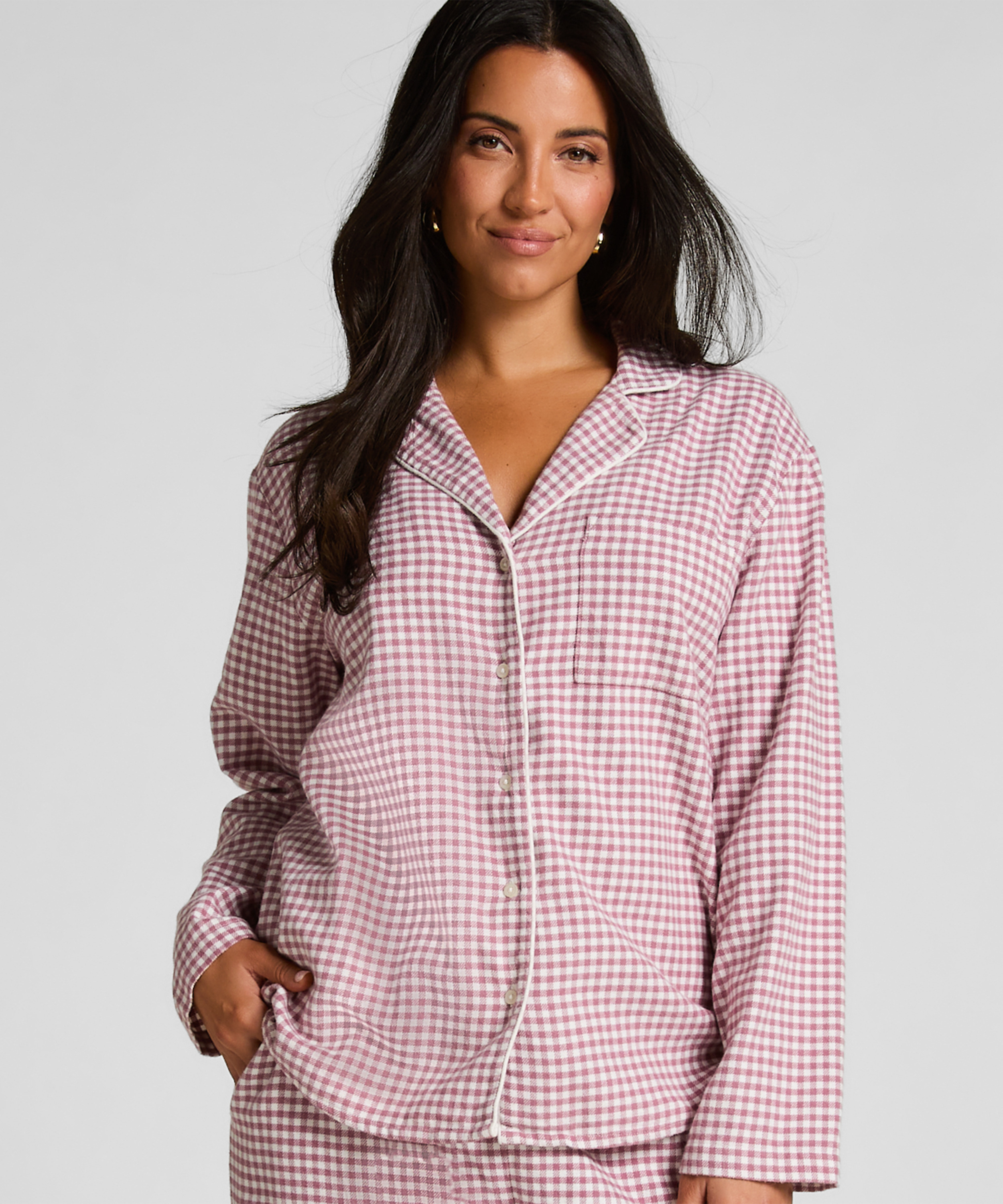 Essentials Flannel Pyjama Top, Purple, main