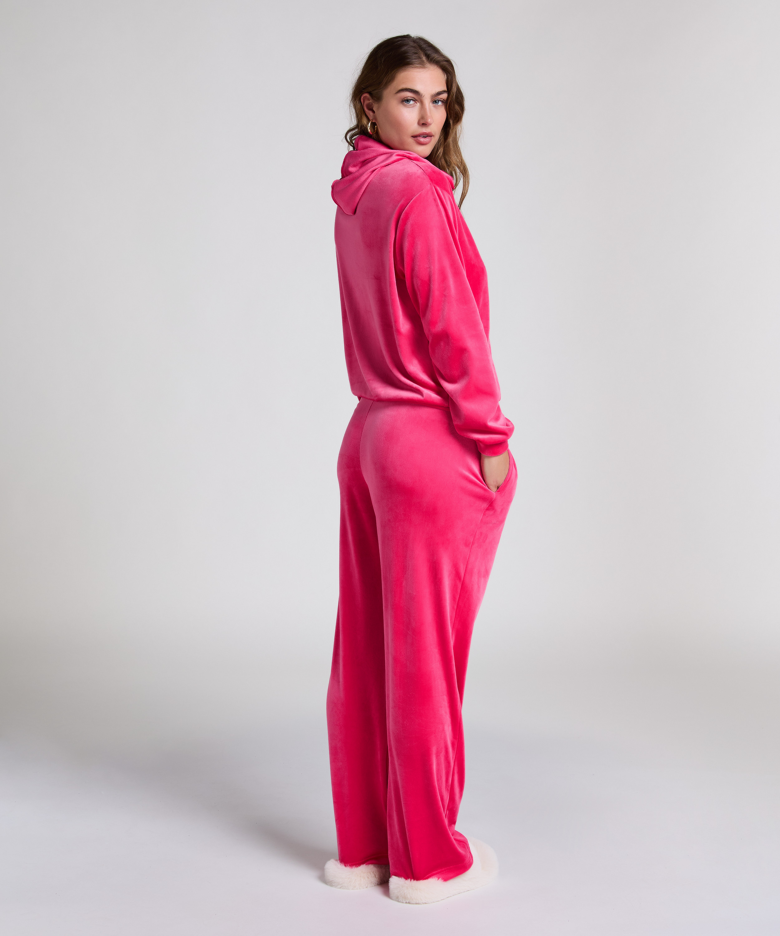 Velour hoodie jacket, Pink, main
