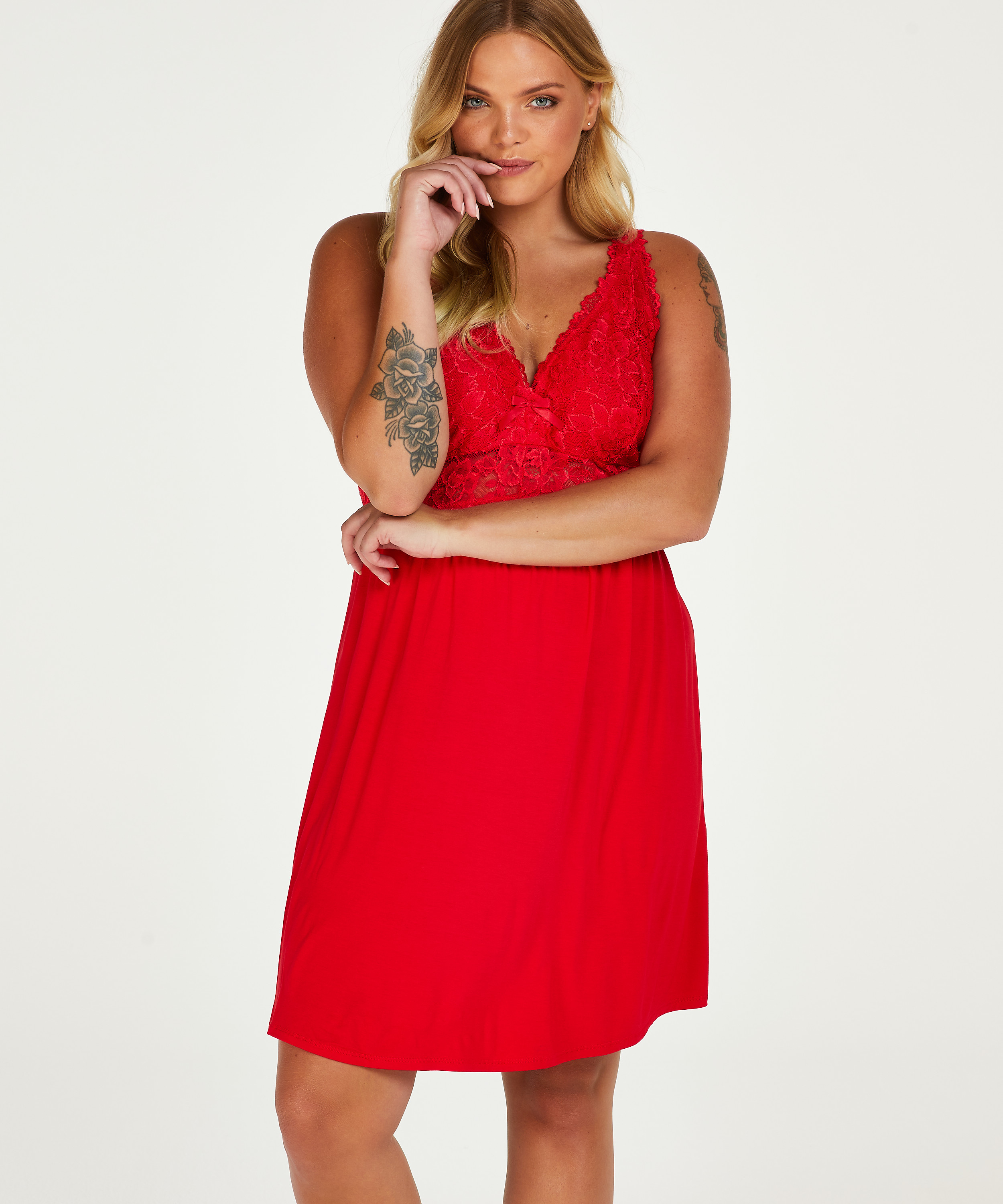 Nora Lace Slip Dress, Red, main