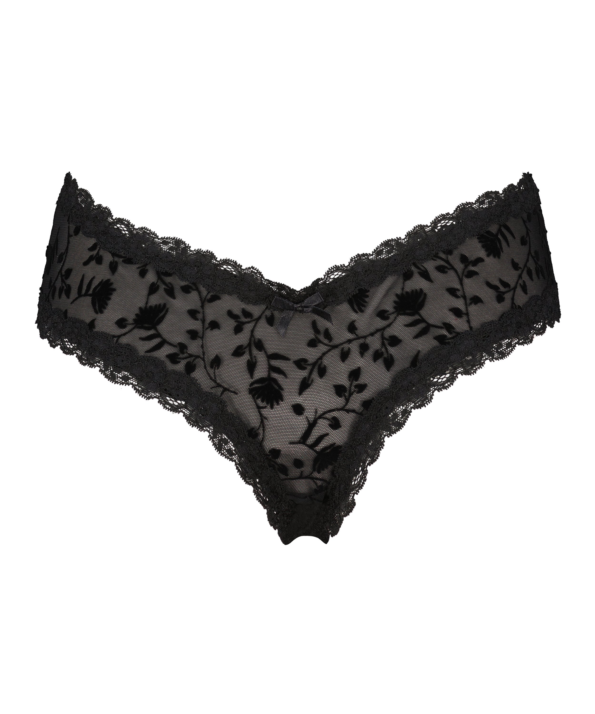 V-shaped Brazilian knickers mesh, Black, main