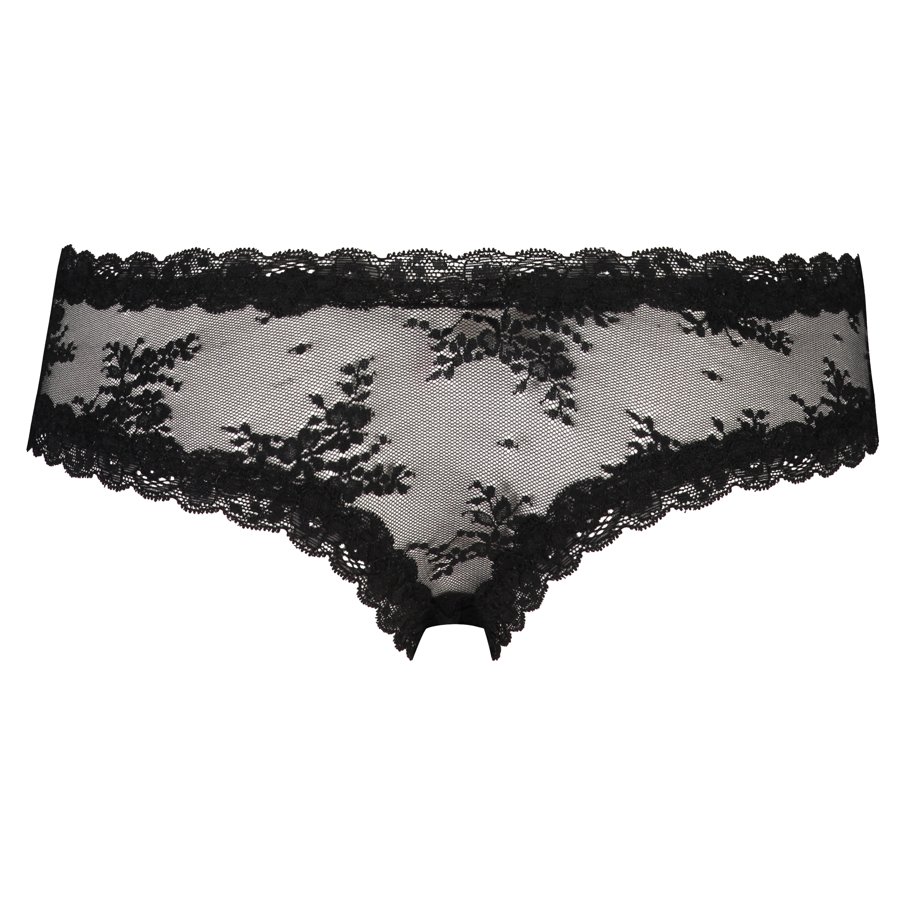 Floral Mesh V-shaped Brazilian Knickers, Black, main