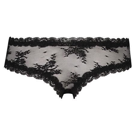 Floral Mesh V-shaped Brazilian Knickers, Black
