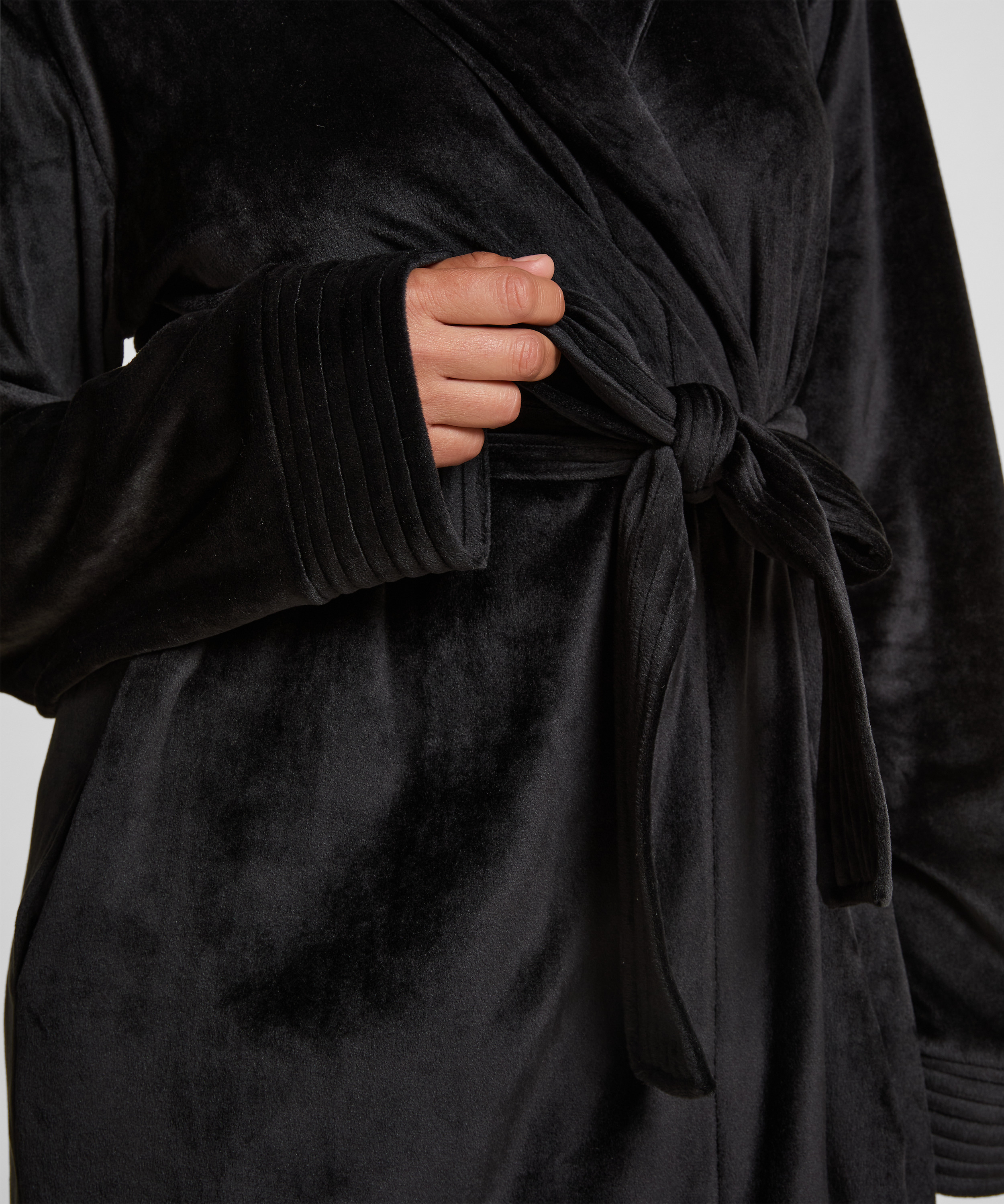 Velours short bathrobe, Black, main