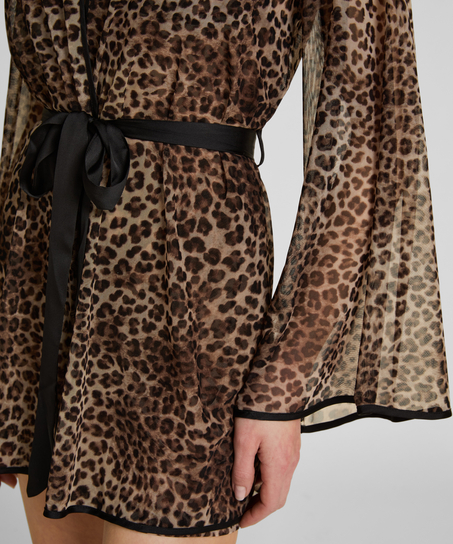 Leopard Mesh Kimono, Black