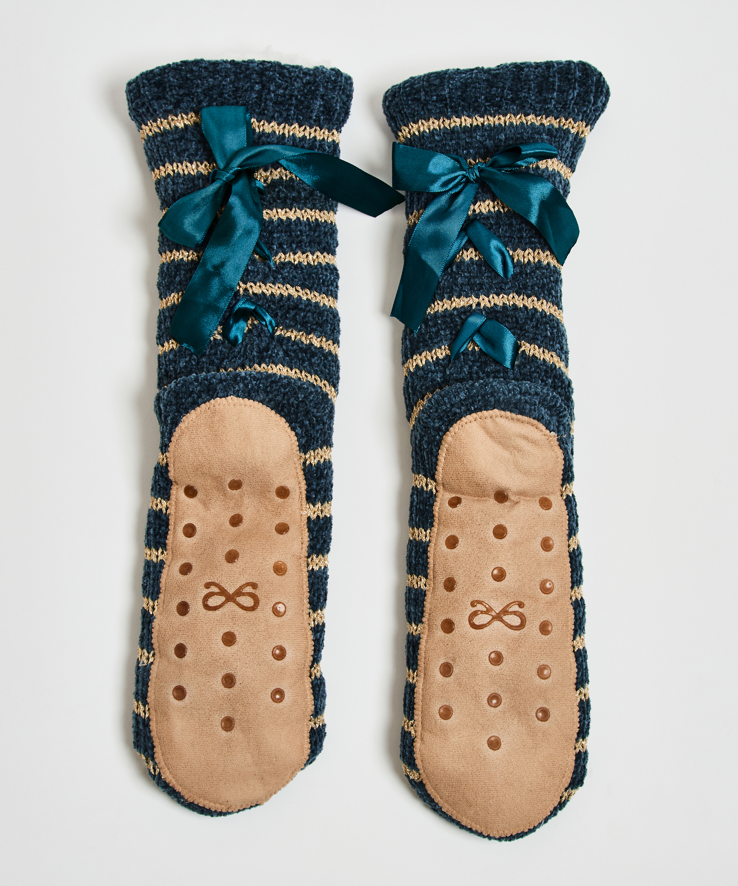 Lace-Up Slipper Socks, Blue, main