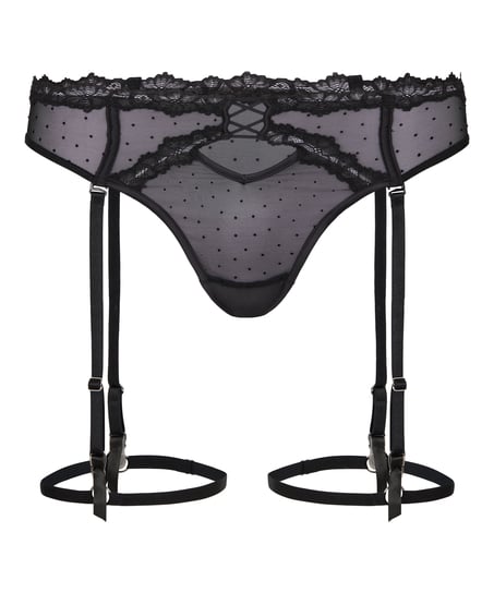 High Waisted Suspender Thong Kat, Black