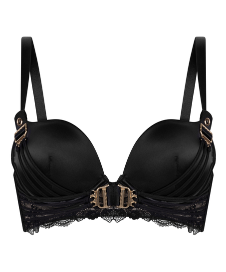 Avela Padded Underwired Longline Push-Up Bra, Black