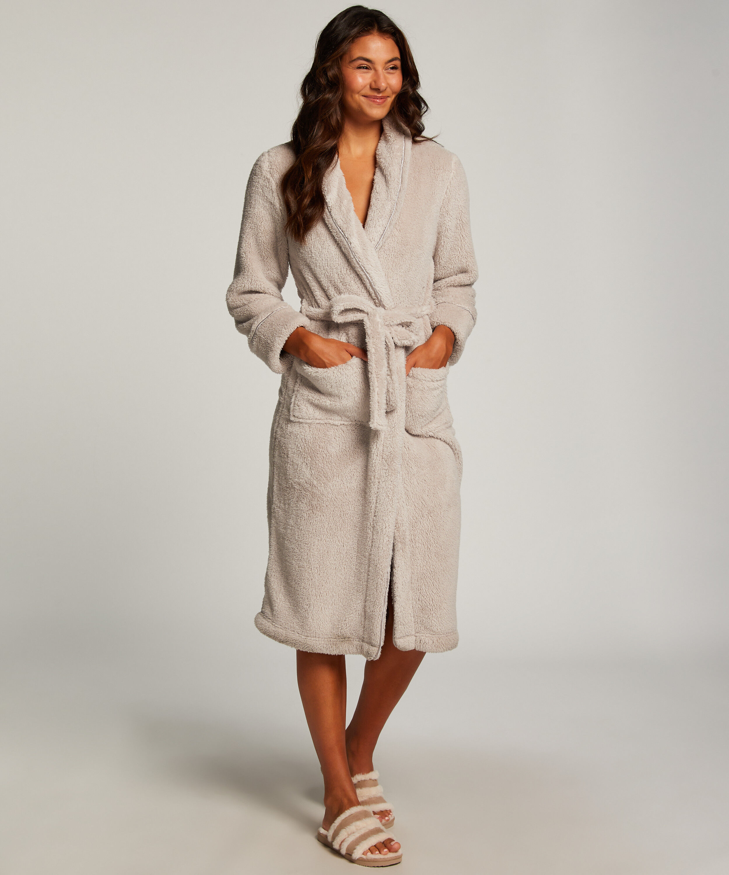 Long Fleece Bathrobe, Brown
