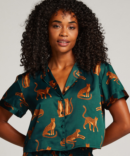 Satin Short-Sleeved Jacket, Green