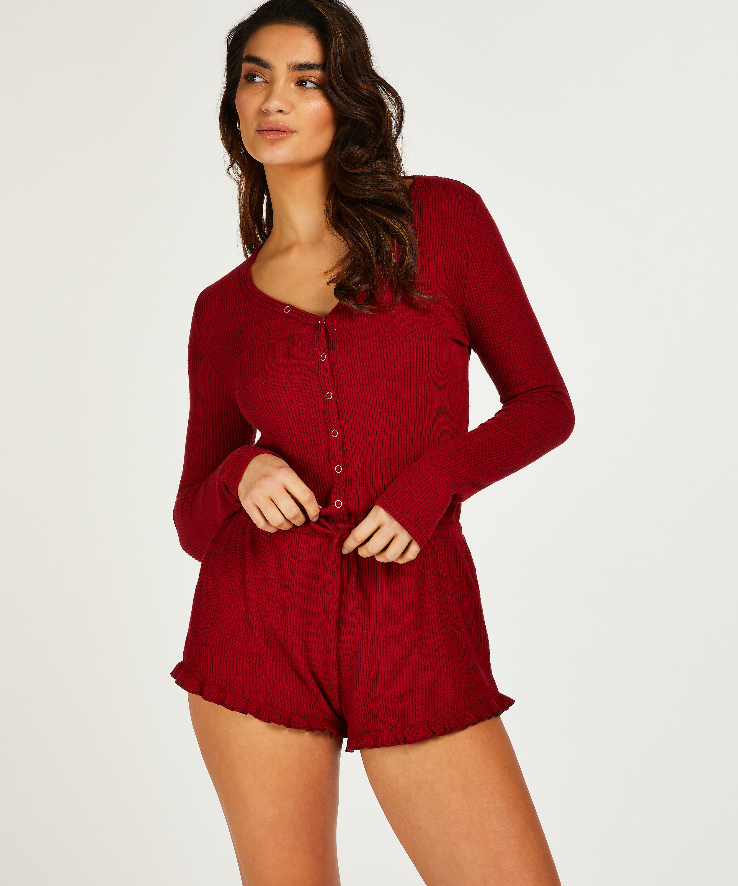 Brushed Short Onesie, Red