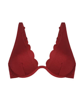 Scallop Non-Padded Underwired Bikini Top, Red