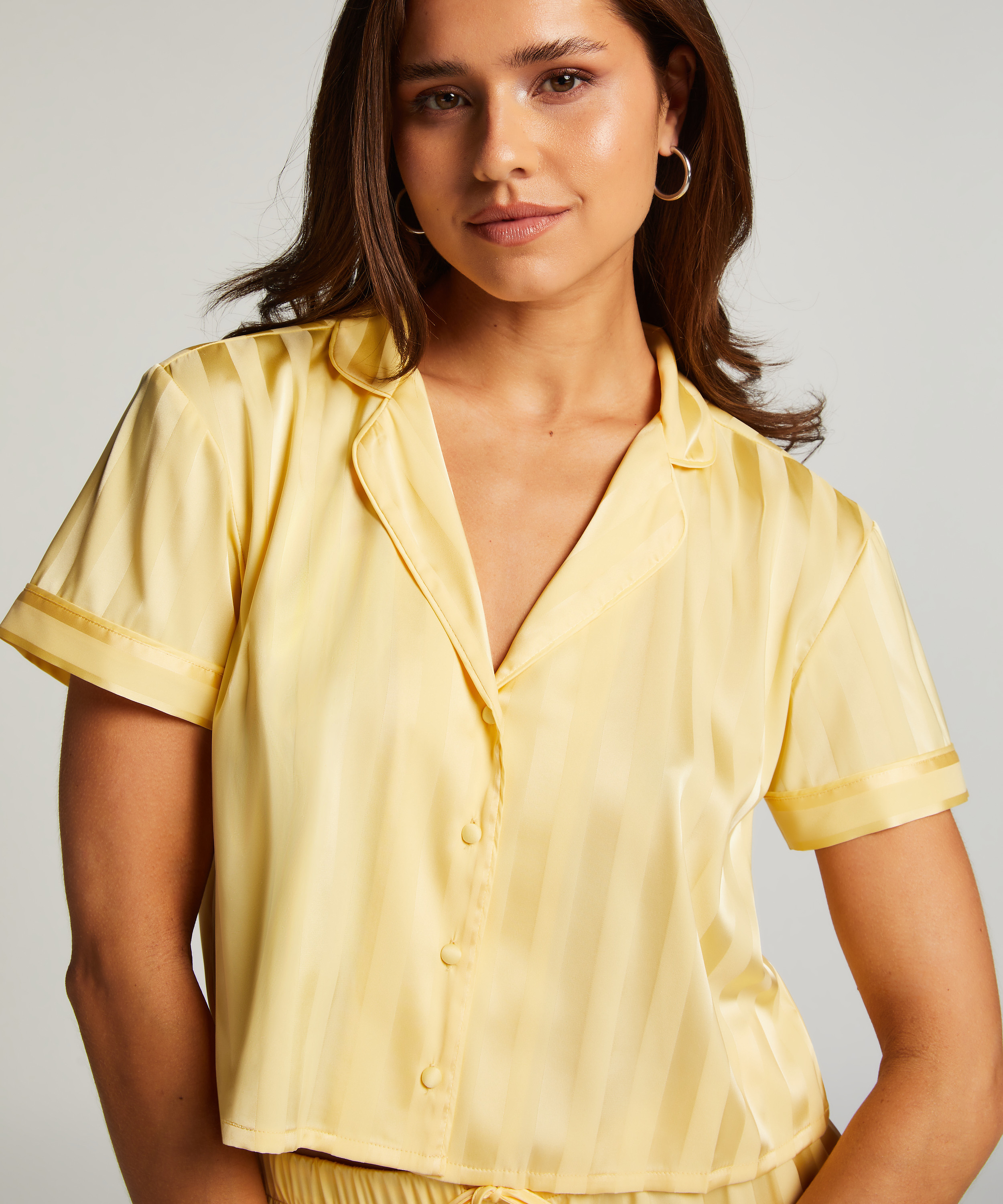 Satin Short-Sleeved Jacket, Yellow, main