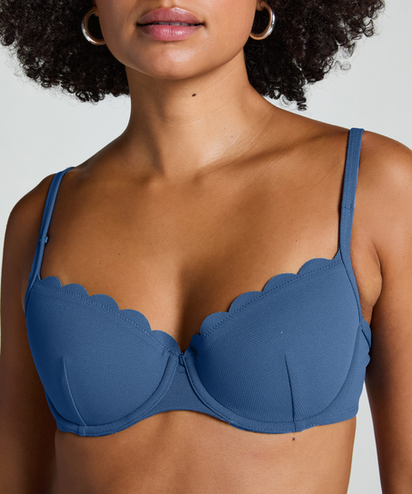 Scallop Padded Underwired Bikini Top, Blue