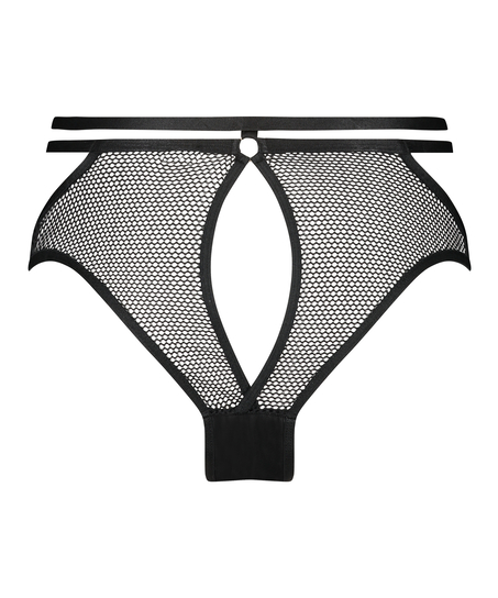Pleasure Open-Crotch Brazilian Knickers, Black