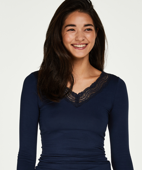 Top V-neck long sleeves, Blue