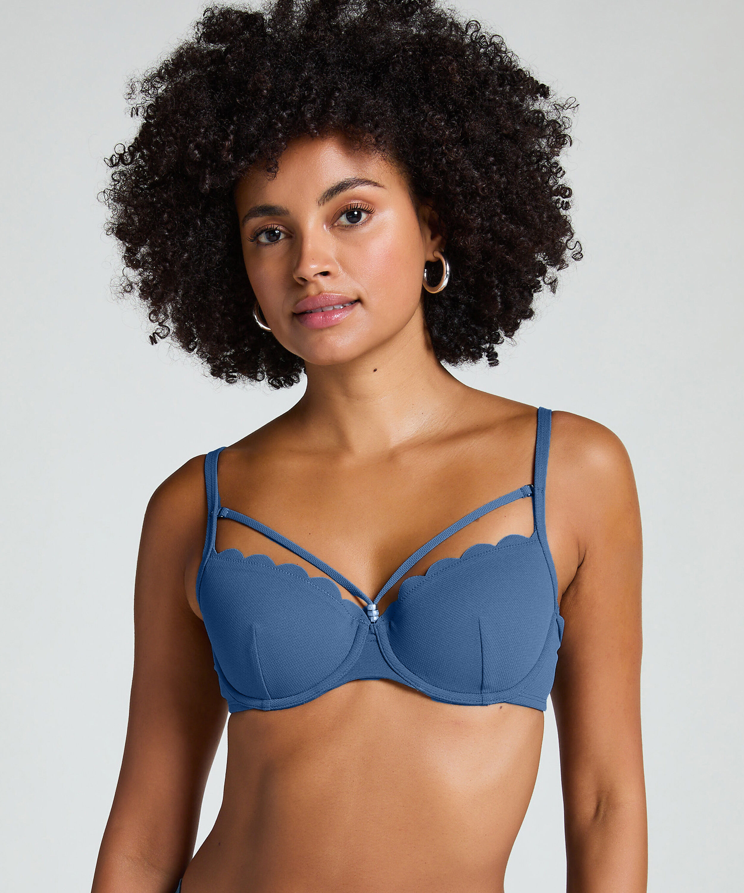 Scallop Padded Underwired Bikini Top, Blue