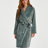 Short Fleece Ribbed Bathrobe, Green