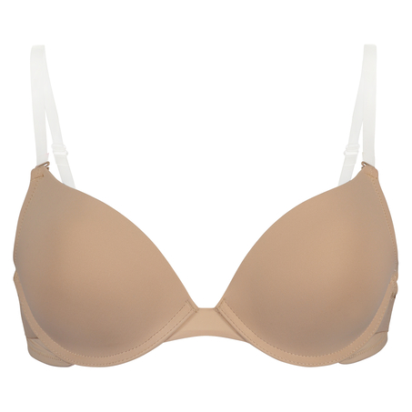 Transparent Back Padded Strapless Underwired Push-Up Bra, Beige