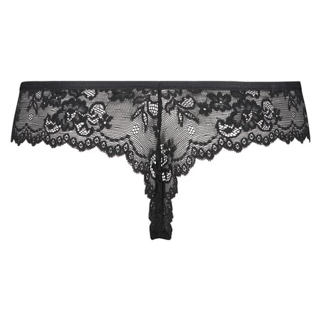 Lace Back Invisible Thong, Black