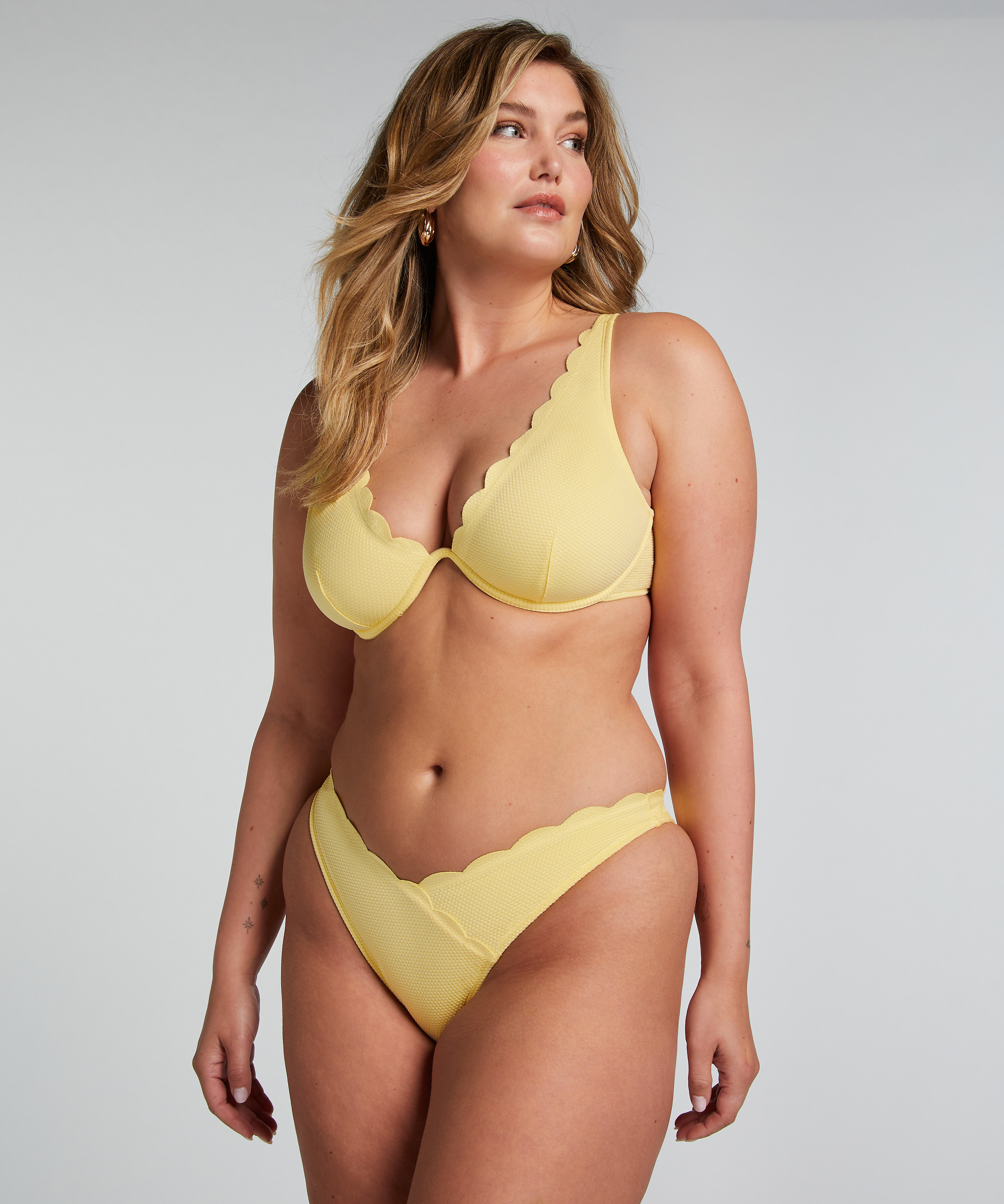 Scallop High-Leg Bikini Bottoms, Yellow, main