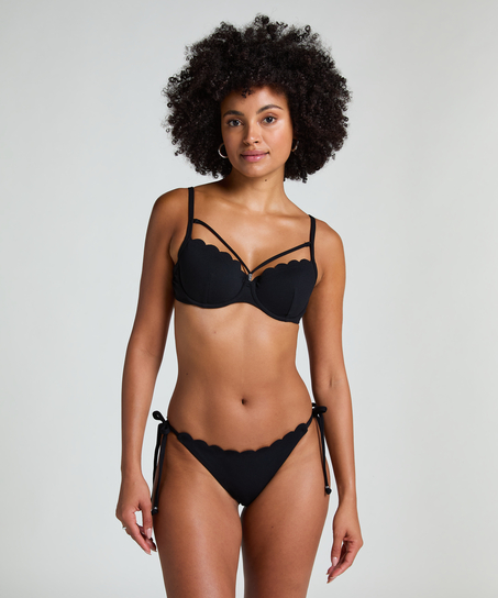 Scallop Padded Underwired Bikini Top, Black