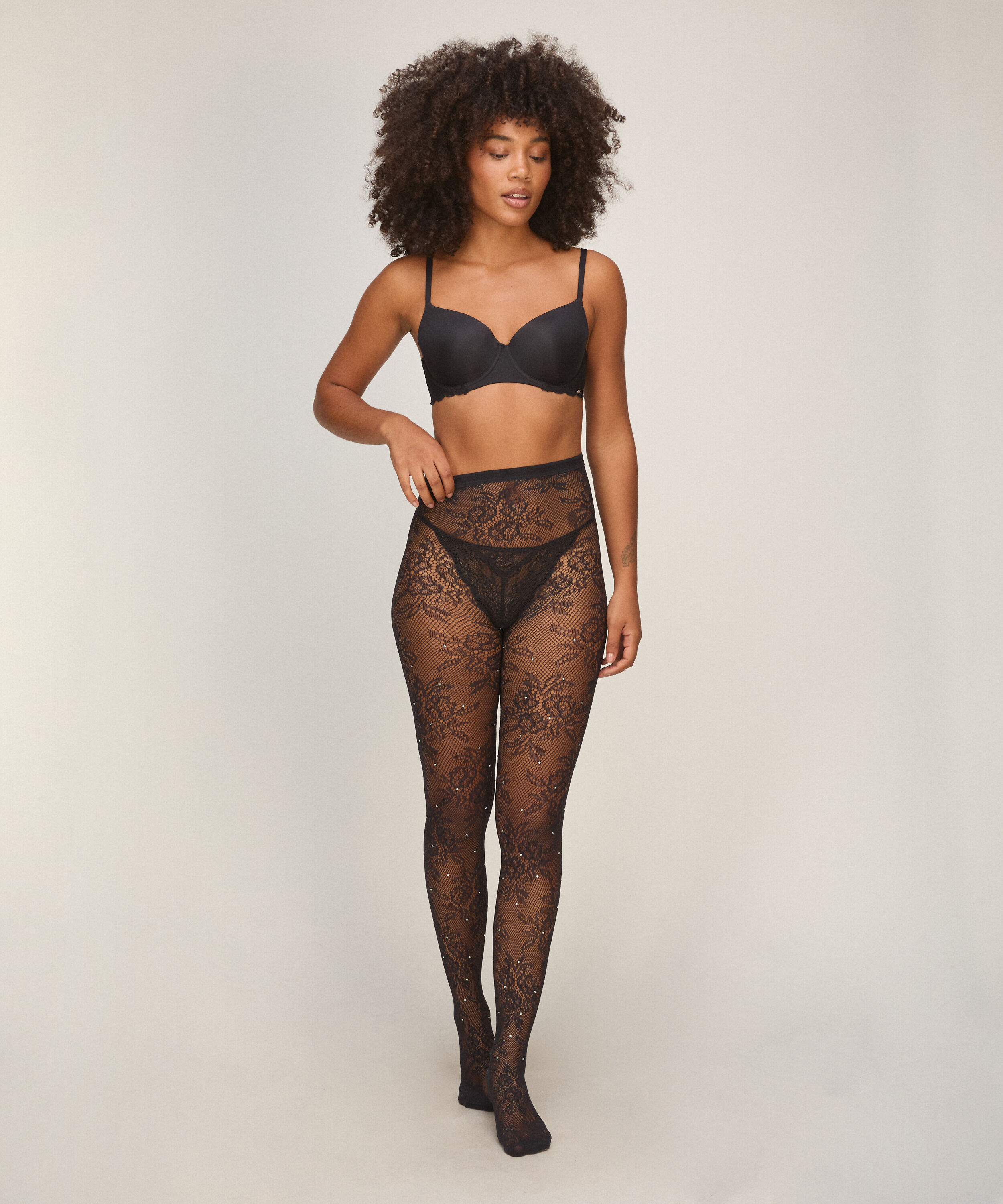 Tight Allover Lace Rhinestones, Black