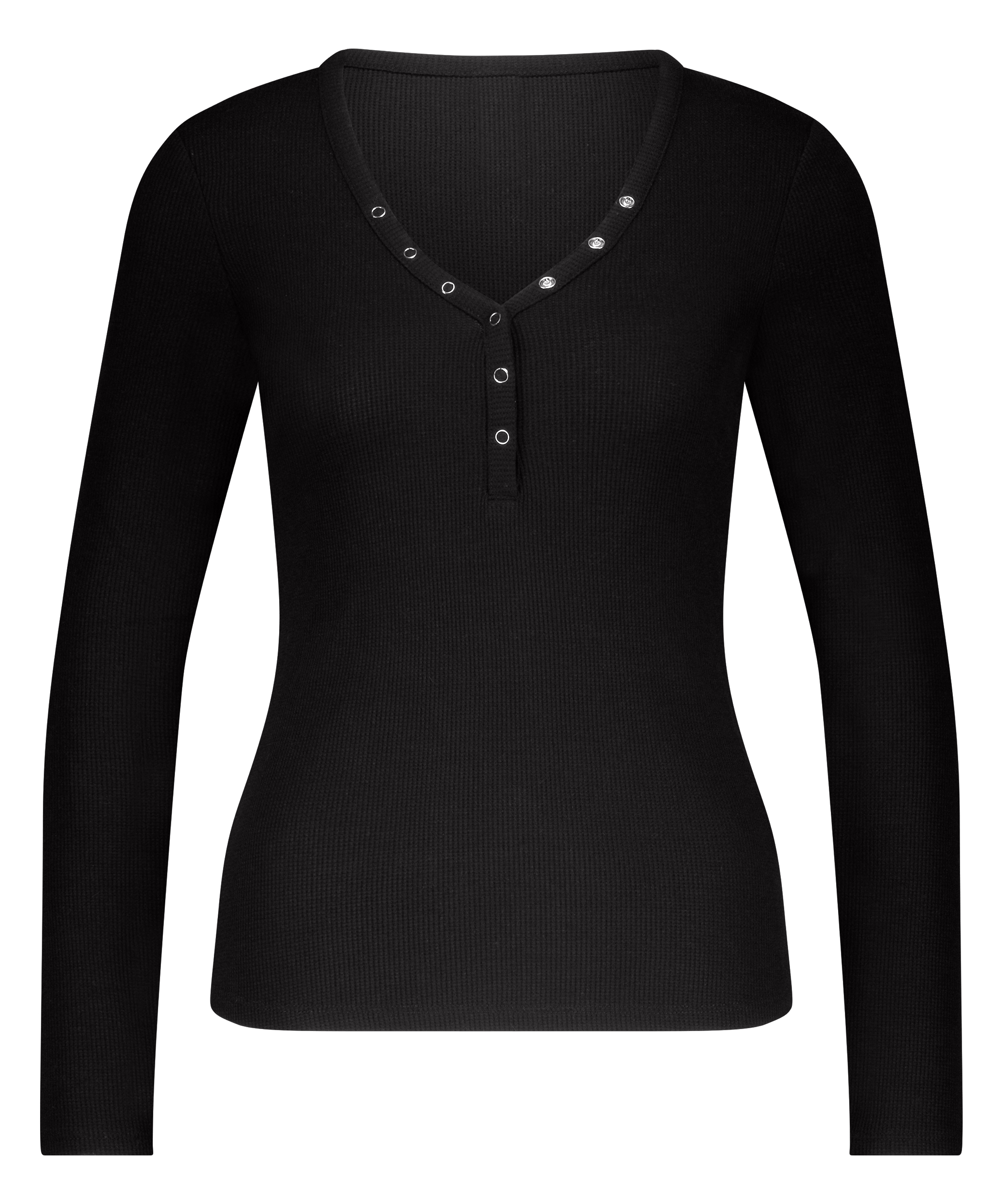 Long-Sleeved Pyjama Top, Black, main