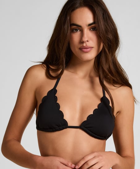 Scallop Floral Triangle Bikini, Black