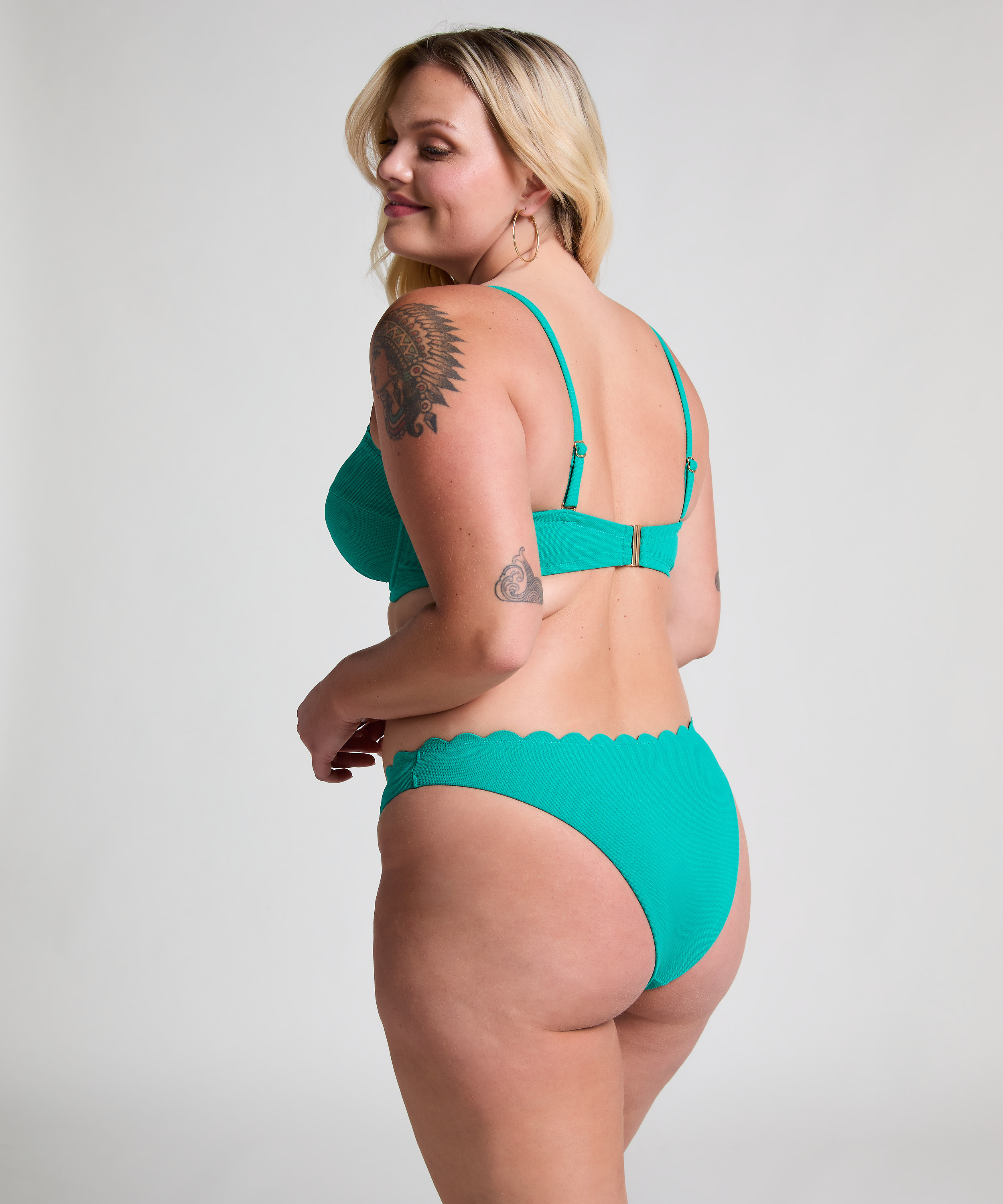 Scallop Padded Strapless Underwired Bikini Top Cup E +, Green, main