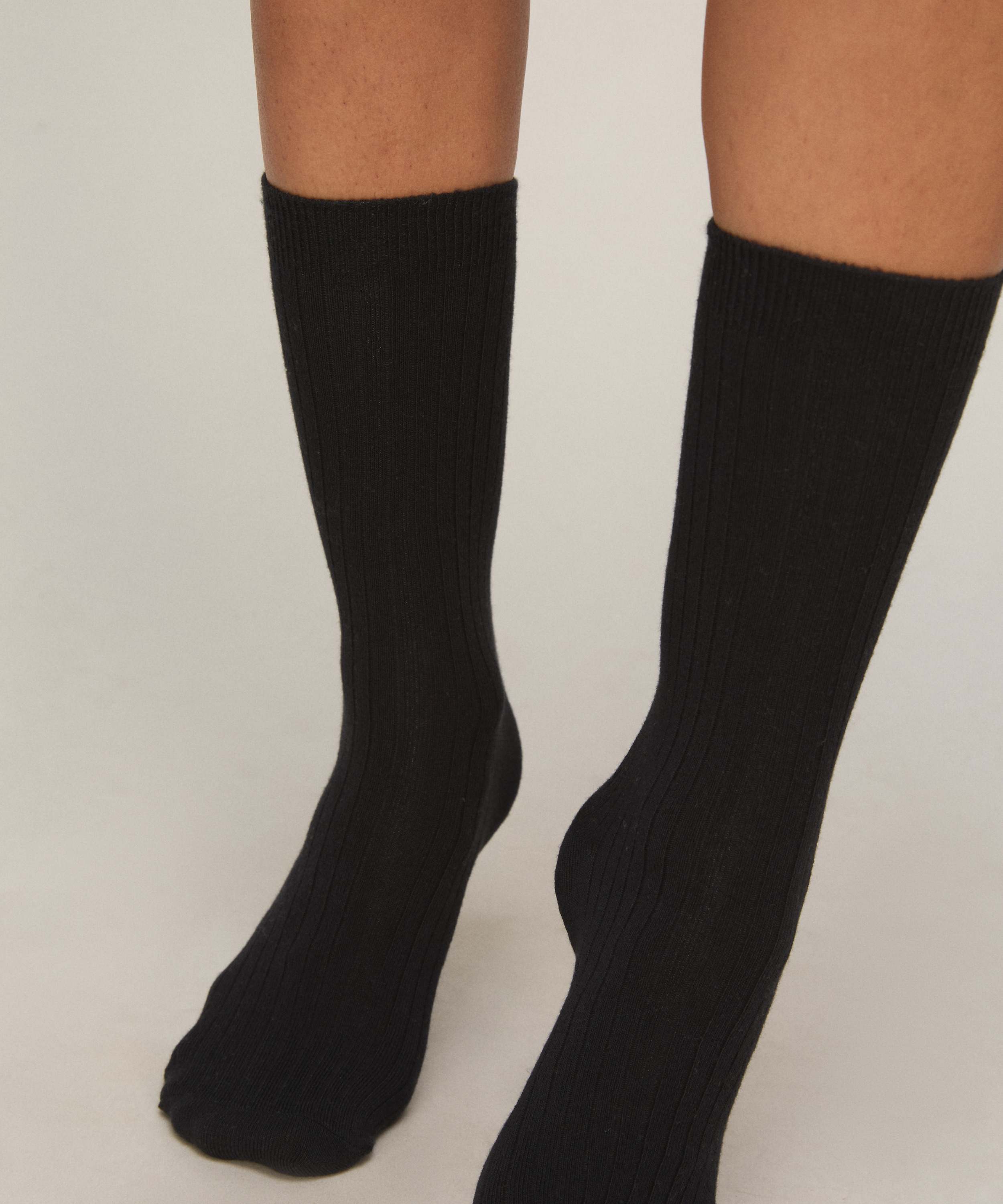 Cashmere Blend Ribbed Socks, Black, main