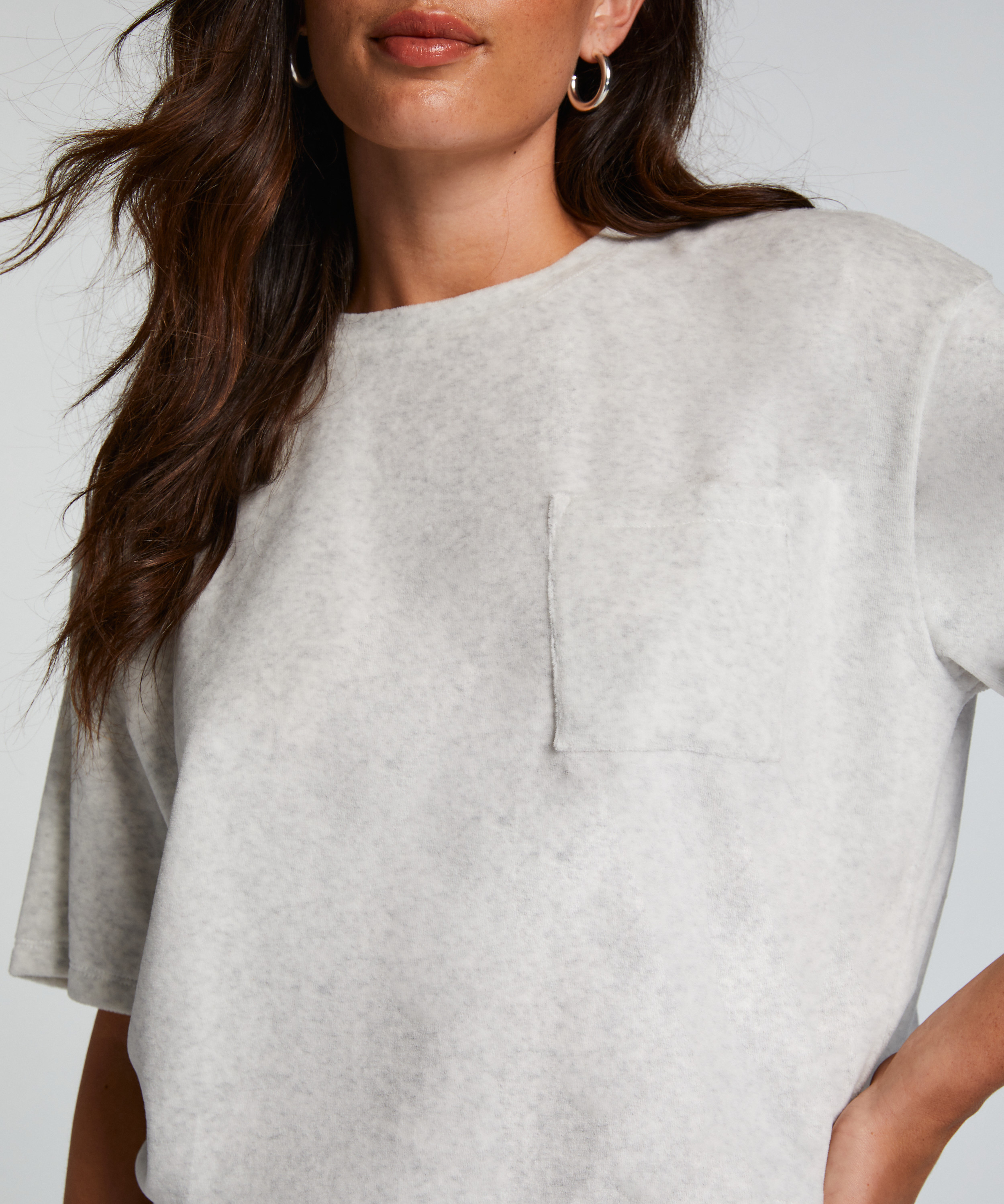 Short-sleeve velours top, Gray, main