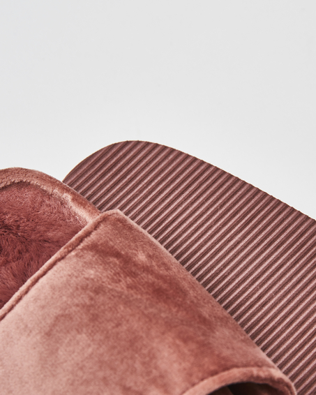 Fake fur velour slippers, Pink