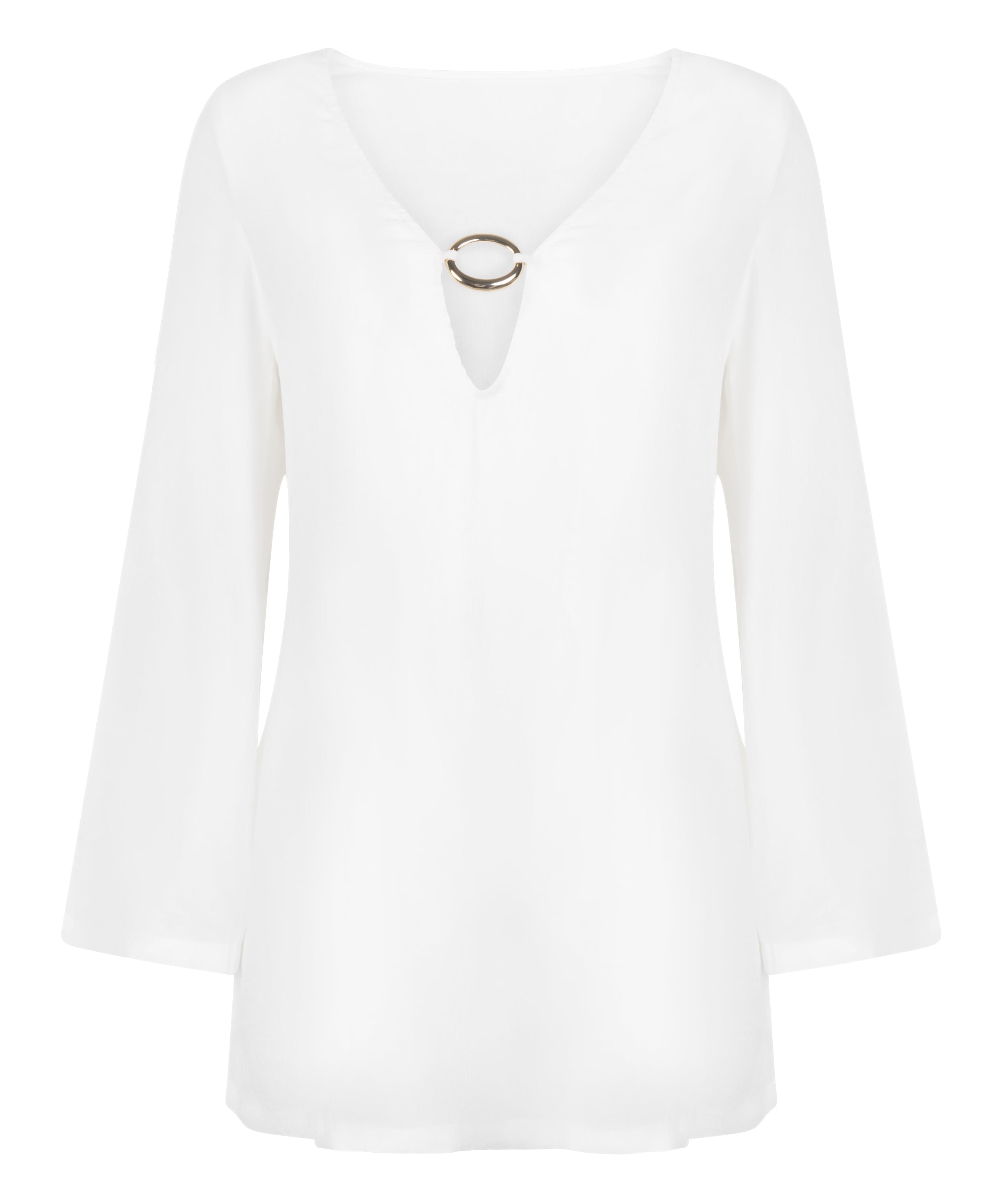 Beach Long-Sleeved Ring Dress, White, main