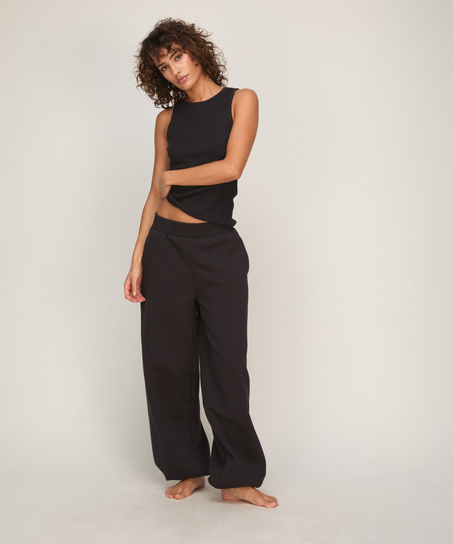 Singlet tanktop cotton rib, Black
