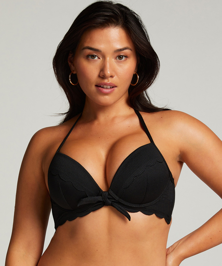 Scallop padded underwired bikini-top, Black