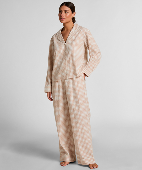 Dobby Pyjama Jacket Woven Cotton, Beige