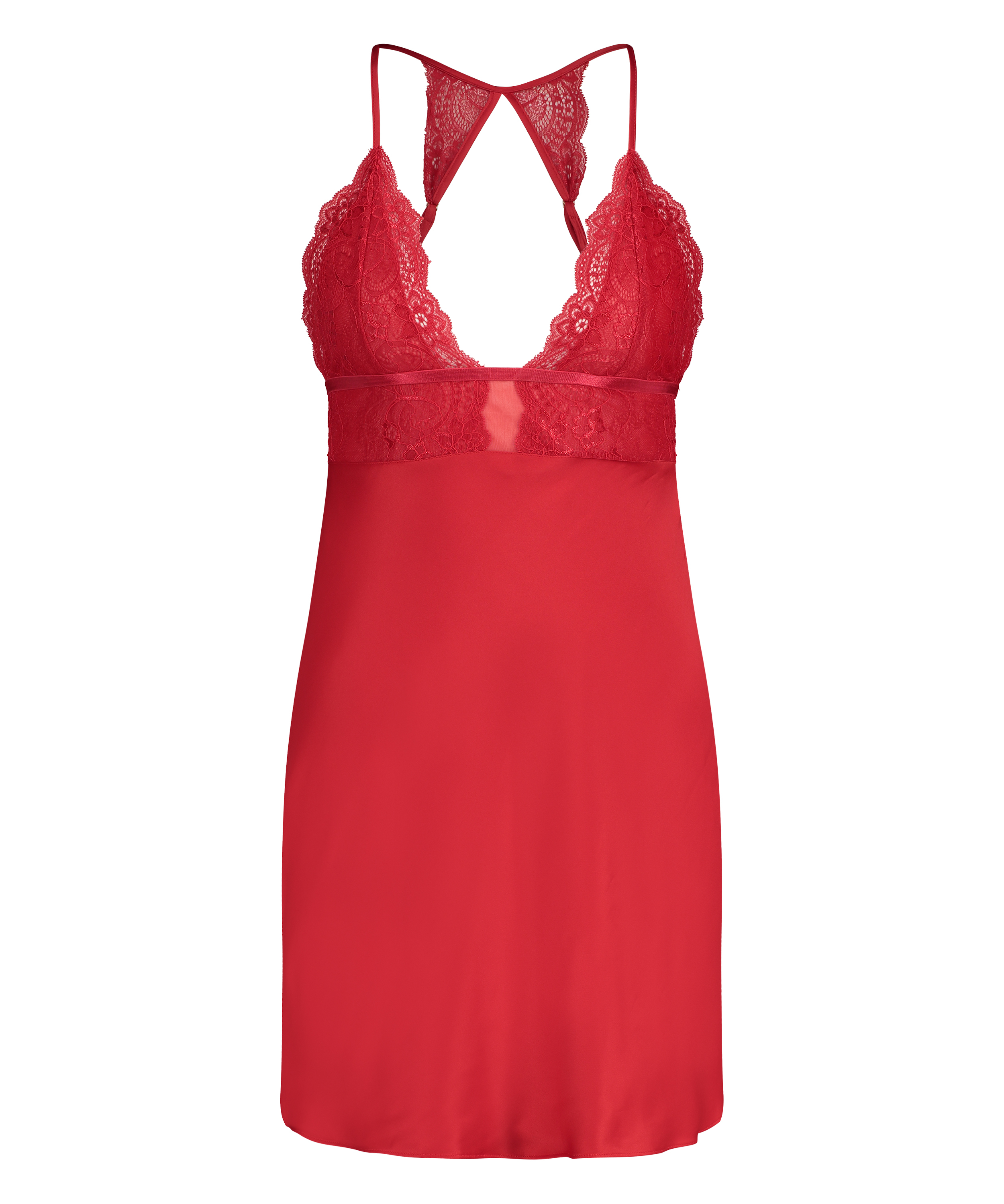 Satin lace slip dress, Red, main