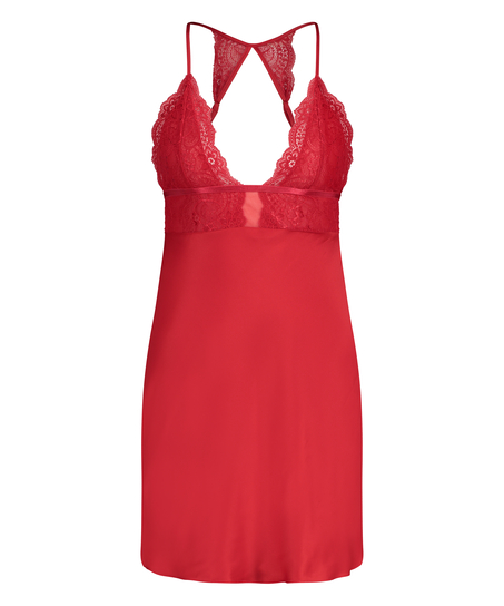 Satin lace slip dress, Red