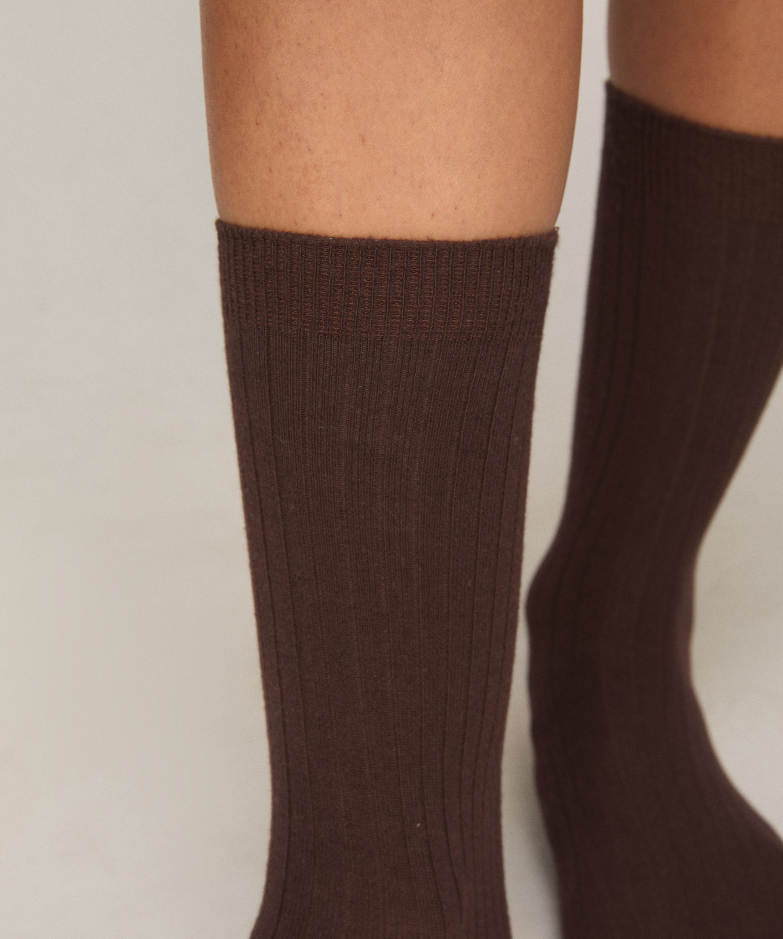 Cashmere Blend Ribbed Socks, Brown, main