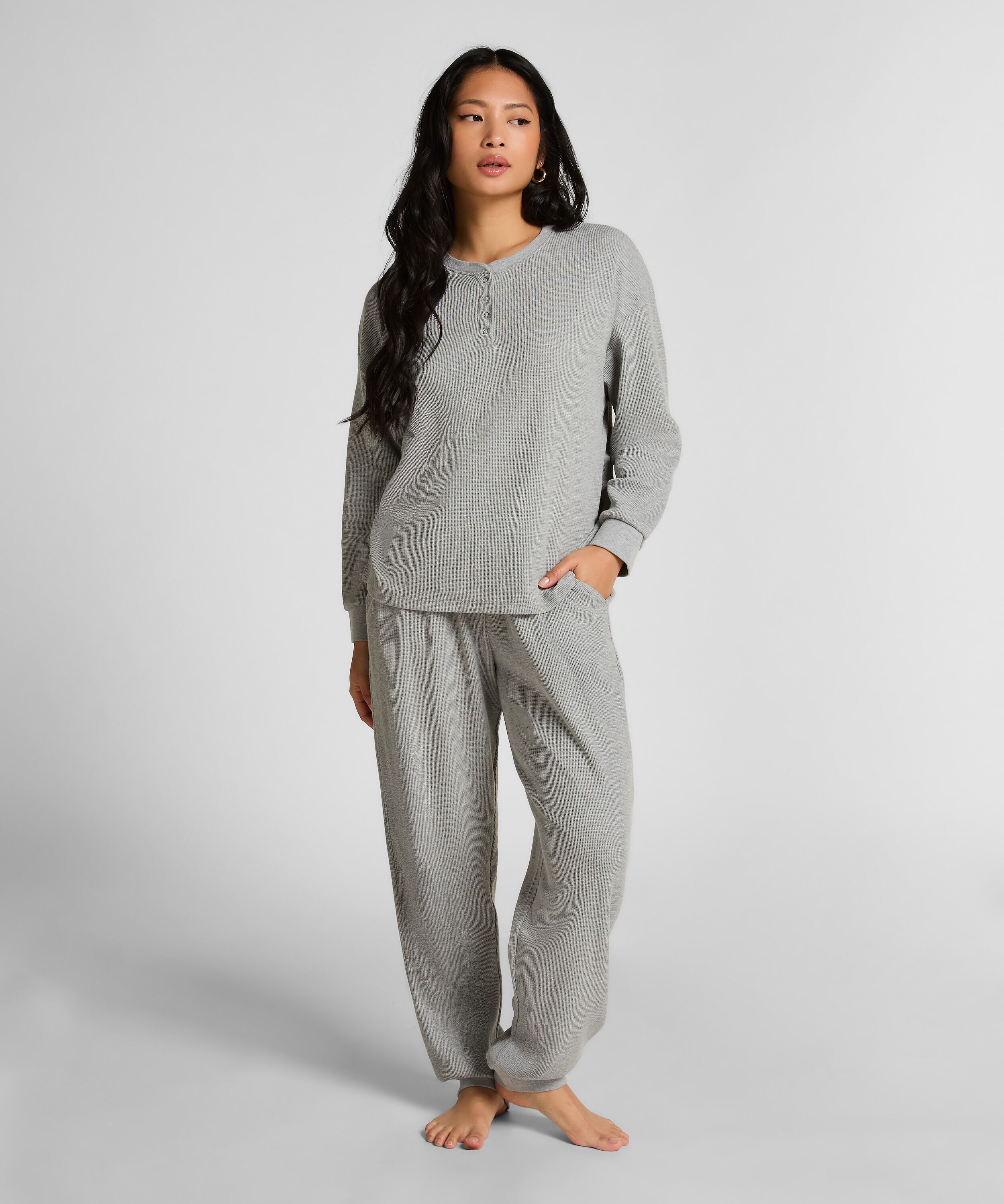 Top Waffle Henley, Grey
