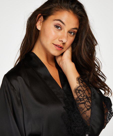 Satin Lace Kimono, Black