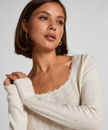 Pointelle Pyjama Top, White