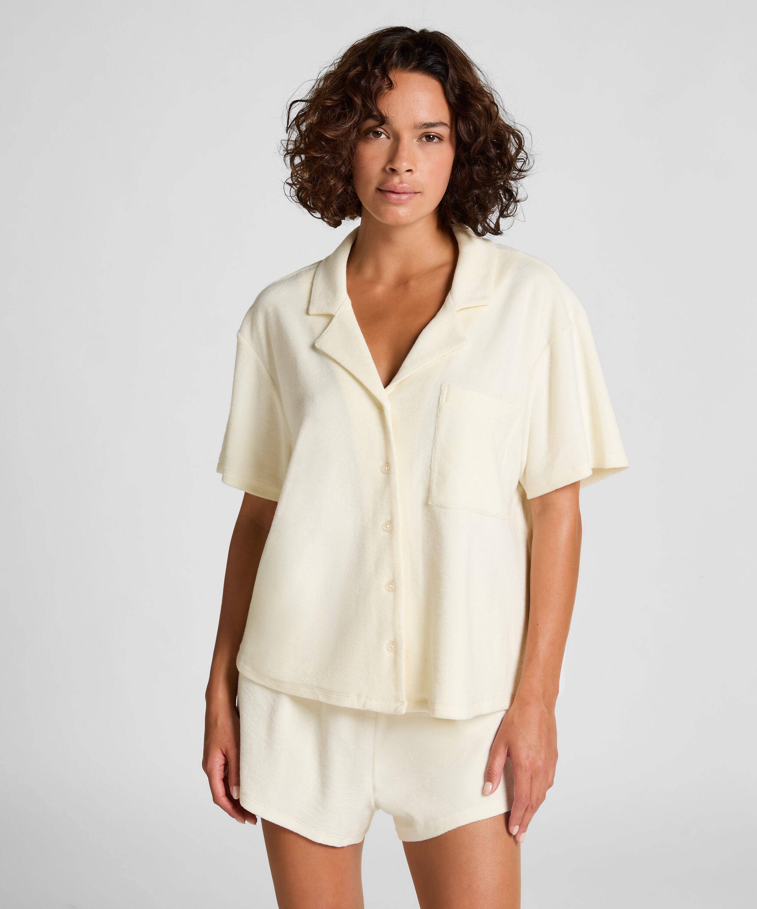 Towel Texture Button-Up Shirt, White