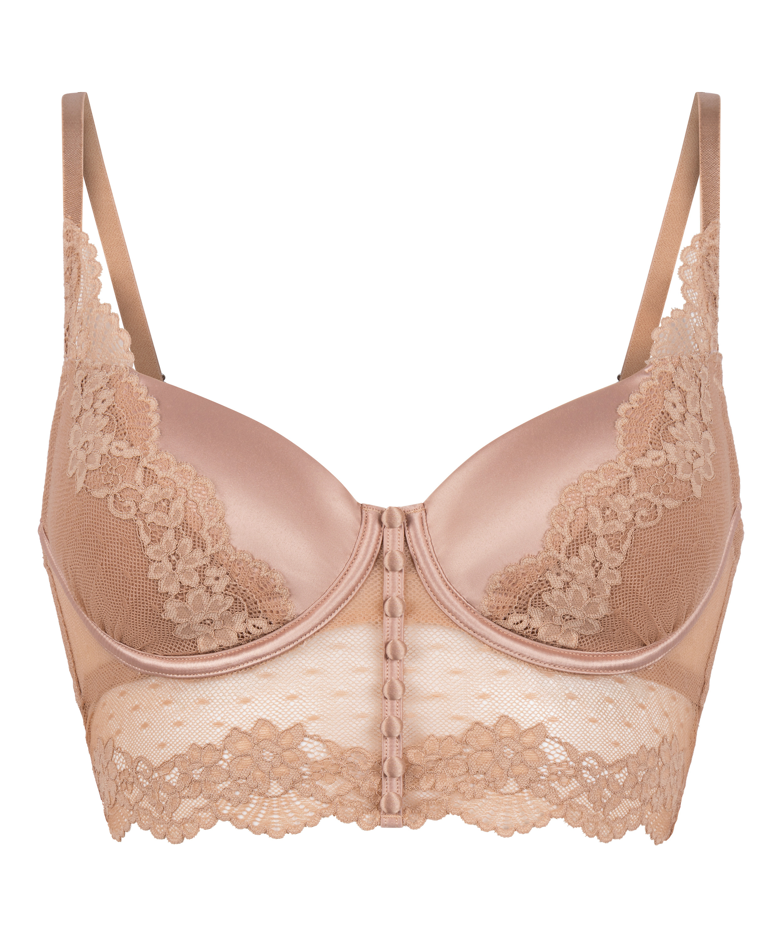 Laila Padded Underwired Longline Bra, Brown, main
