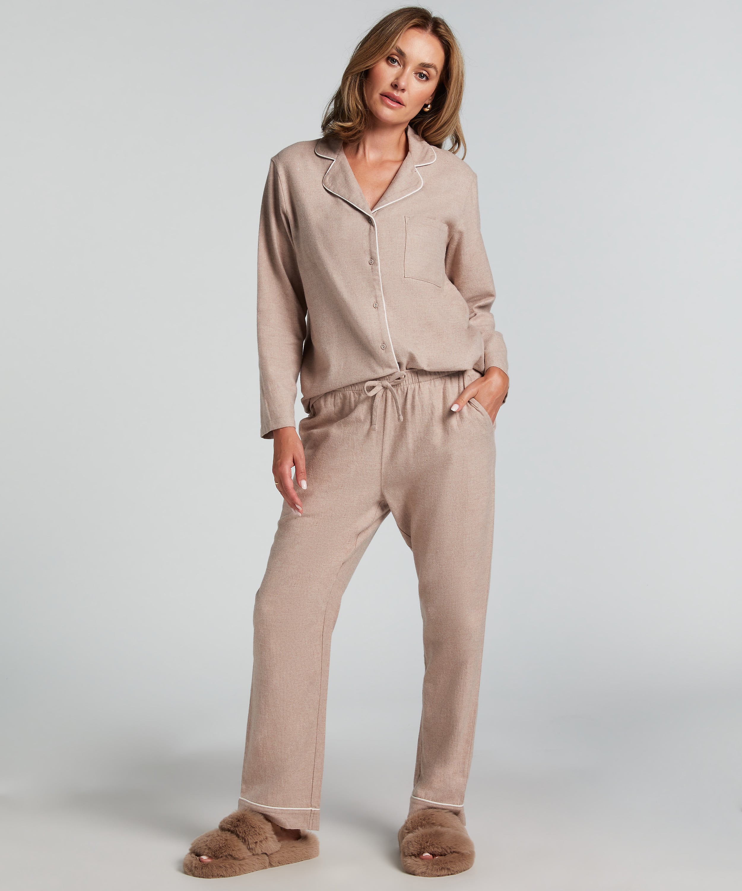 Flannel Pyjama Pants, Beige, main