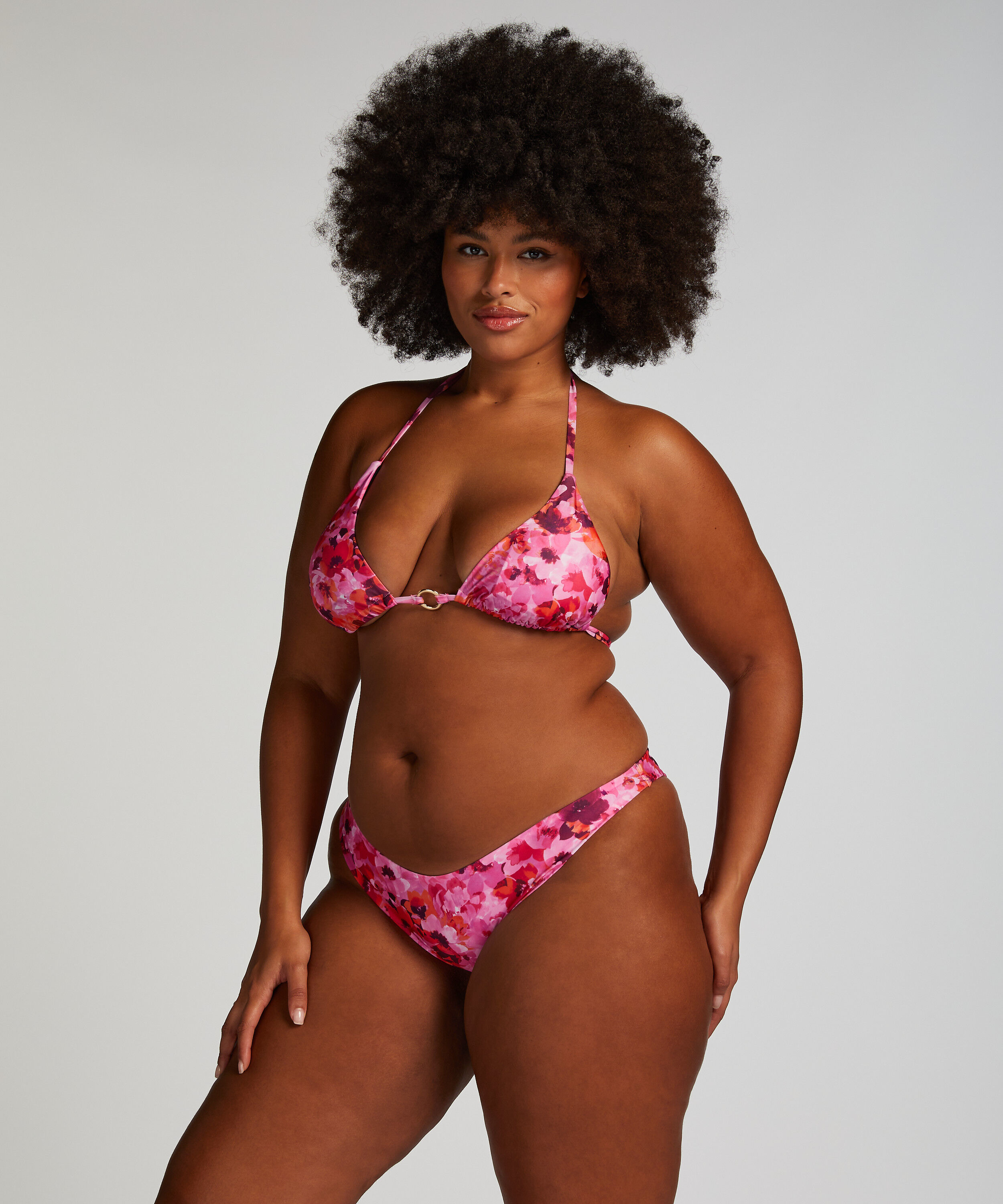 Floral High-Leg Bikini Bottoms, Pink
